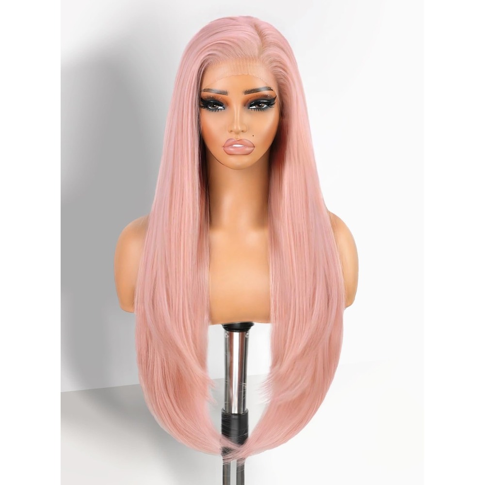 NWT 13x4 HD Lace Front Wig 30" Glueless Wear Go Straight Pink Synthetic Wig